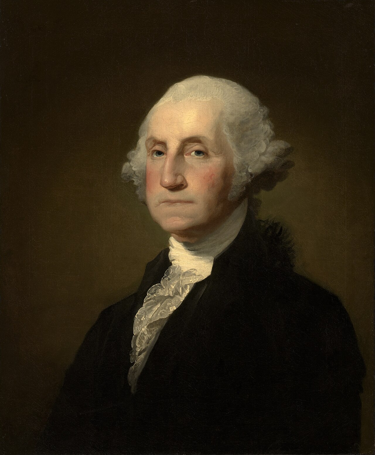 George Washington, portrait by Gilbert Stuart, c. 1796 — The year Washington painted this portrait is the same year he delivered his Farewell Address, warning explicitly against